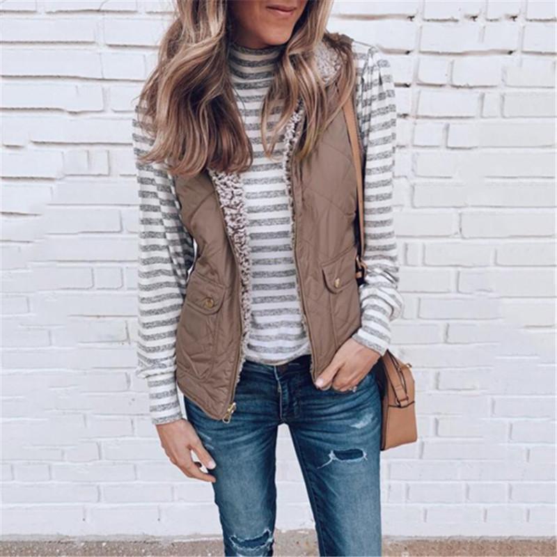 

Autumn Winter Solid Warm Vests Coat Women Double Side Sleeveless Jacket Reversible Plus Size Waistcoat Fashion Women Clothes, Black