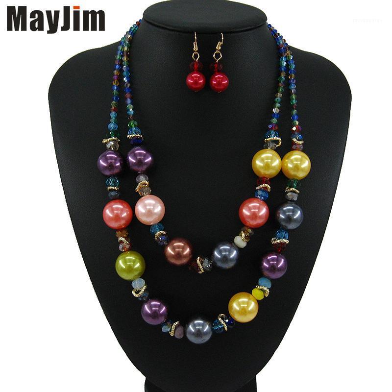 

MayJim Statement Vintage Big Choker Crystal Double Bead Chain Pearl Necklace Women Pattern Bohemian Necklaces Pendants Fashion1
