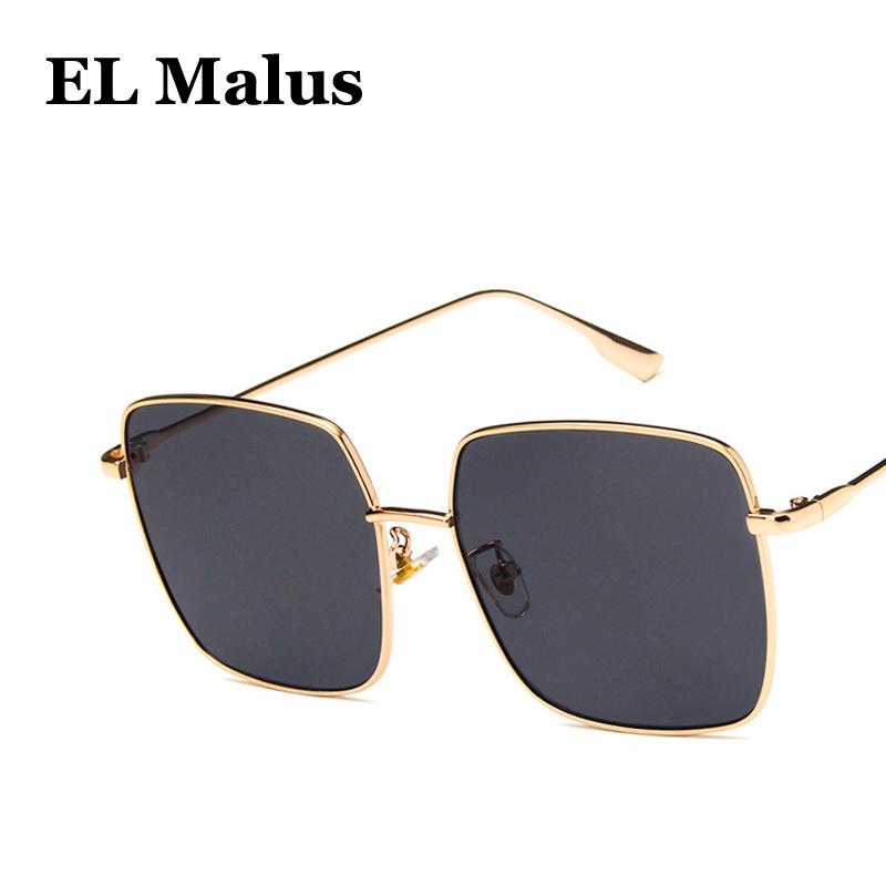 

EL Malus]Metal Frame Big Square Vintage Brand UV400 Sunglasses Women Men Black Sun Glasses Female Male Eyewear Oculos SG048