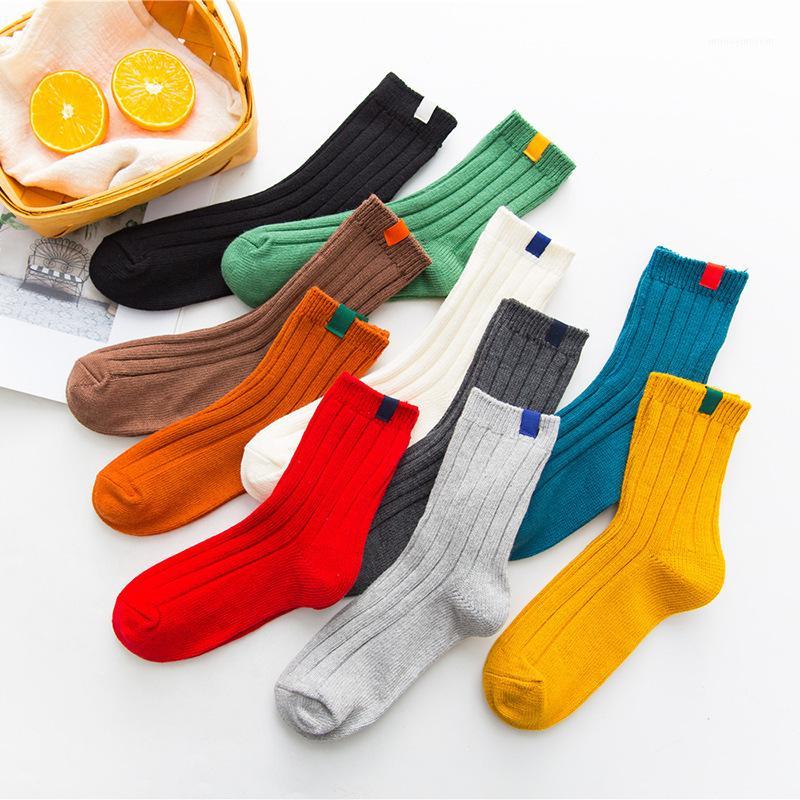 

2020 Fashion New Pure Cotton Ladies Mid Tube Socks Japanese College Style Pure Color Vertical Bar Women Short Sock1, Beige