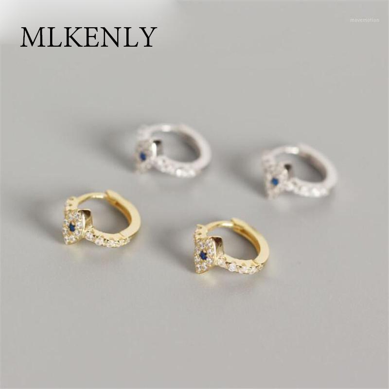 

MLKENLY New Arrival Evil Eyes Earring 100% 925 Sterling Silver Mini Zircon Blue Eyes Small hoop earrings for Women Birthday Gift1