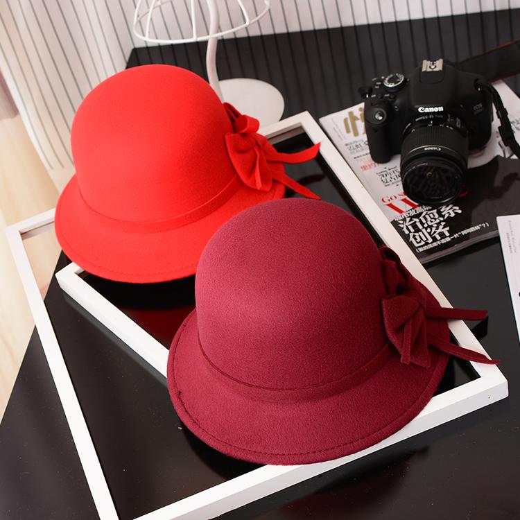 

2020 Spring Women Big bow knit wool Hat New Fashion Solid Jazz Fisherman basin Caps casual Female Sun Hats Black Red Dress Caps, Blue;gray
