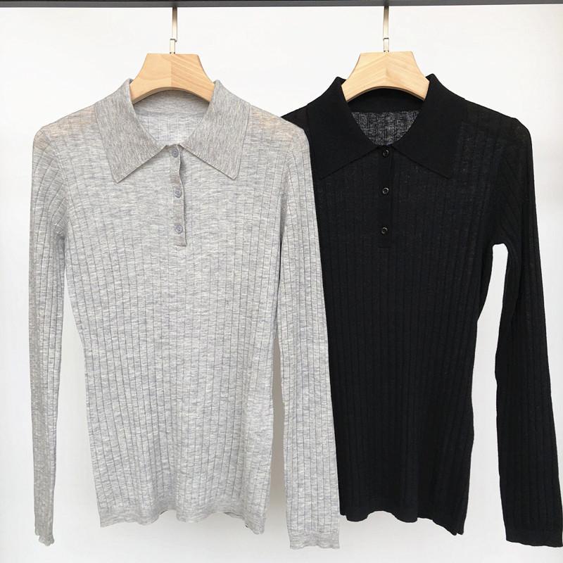 

Women Sweater Long-sleeved Striped Slim-fit Cashmere Wool Thin Sweater1, Black
