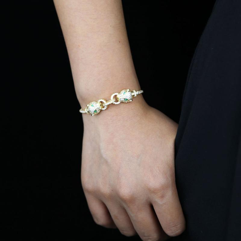 

high quality 15+4cm CZ Jaguar leopard charm bracelet gold color micro pave cz tennis chain bracelet for women adjustable jewelry