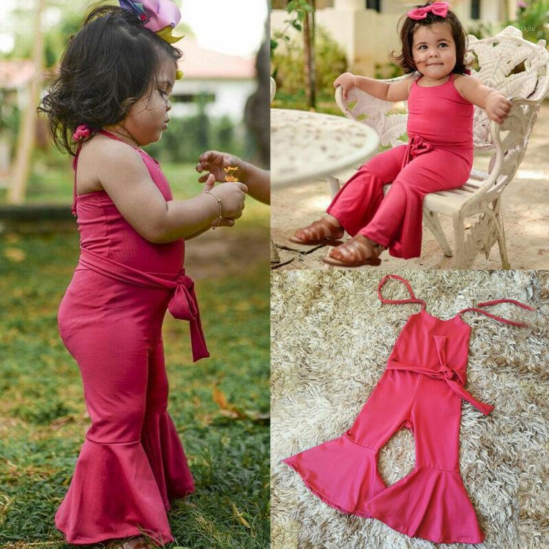 

2020 Summer Kids Baby Girl Overalls Sleeveless Rose Red Jumpsuit Romper Playsuit Clothes Outfit1, As pic