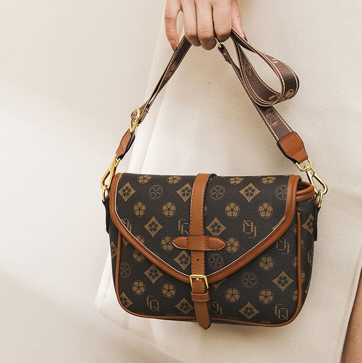 

Wholesale factory ladies leather shoulder bags high quality stereotypes printed handbag elegant atmosphere contrast messenger bag fashion polka dot handbags, Coffee 0327