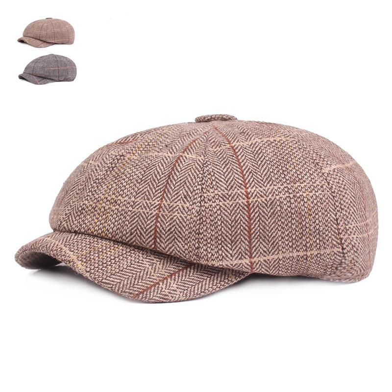 

Fashion Plaid Berets For Men Women Casual British style Outdoor Caps Cotton Casquette Flat Hats Englad Style Winter Beret Hat, Khaki