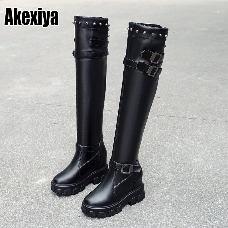 

2020 New Fashion Chunky High Heels Over The Knee Boots Woman Shoes buckle Rivet INS Hot Shoes Ladies Boots p0461, Black