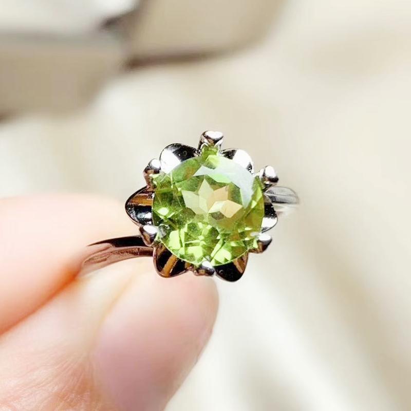 

Cluster Rings Per Jewelry Round Flower Ring Natural Real Peridot Or Pink Topaz 2.5ct Gemstone 925 Sterling Silver T205277, Golden;silver