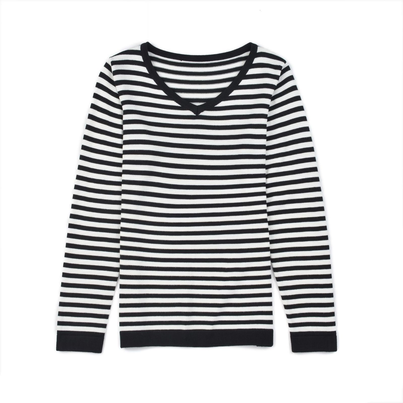 

2021 New Autumn Winter Women Pullover Fashion Striped Designer Casual Jumper V-neck Long Sleeves Female Sweater V85d, Black