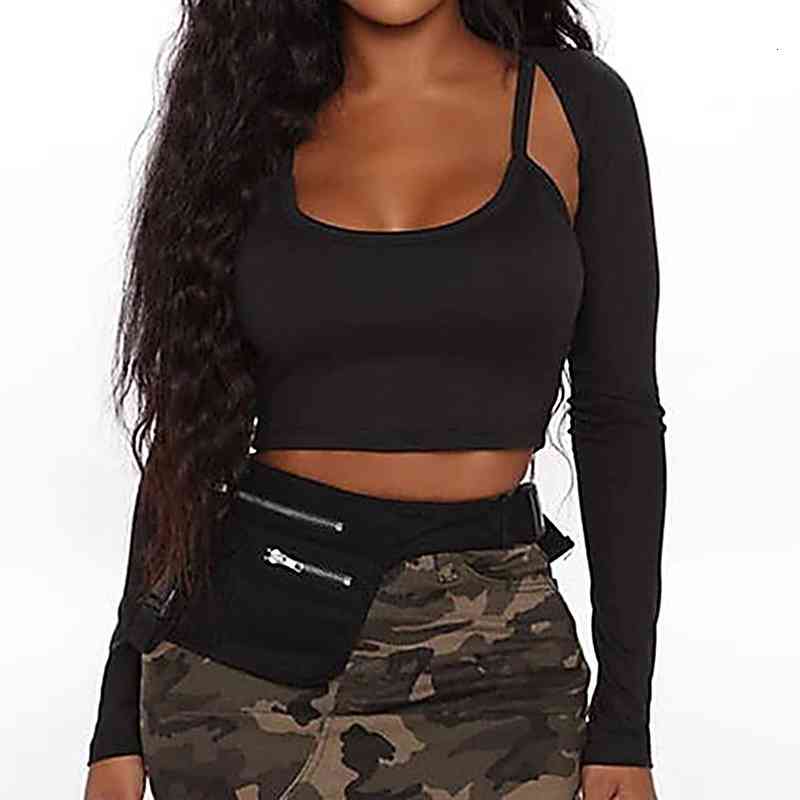 

Women Solid Color Two Piece Set Outfit Polyester Long Sleeve Micro T Shirt Camisole Womens Clothing, White