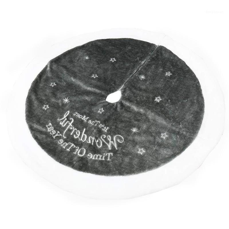 

Christmas Tree Skirt with Embroidered Star White Quilted Trim Faux Fur Plush Xmas Tree Skirt Base Cover Decoration 37Inch/95CM1