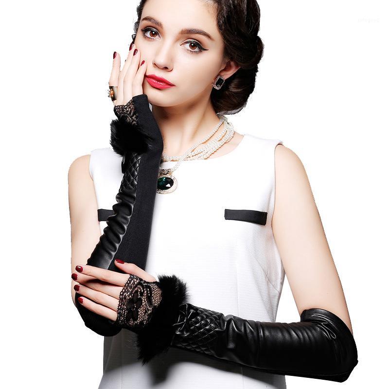 

Five Fingers Gloves 2021 Evening Party Wintertime Longer Elbow Glove Genuine Leather Cape Elegant Girls Free Size Female Lace Gloves1