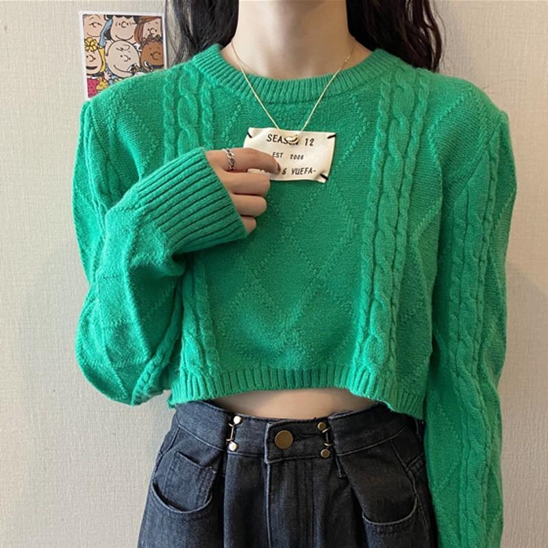 

New Pullover Women Knitted Sweater Short Pull Tops Female Lady Jumpers SW030, Green