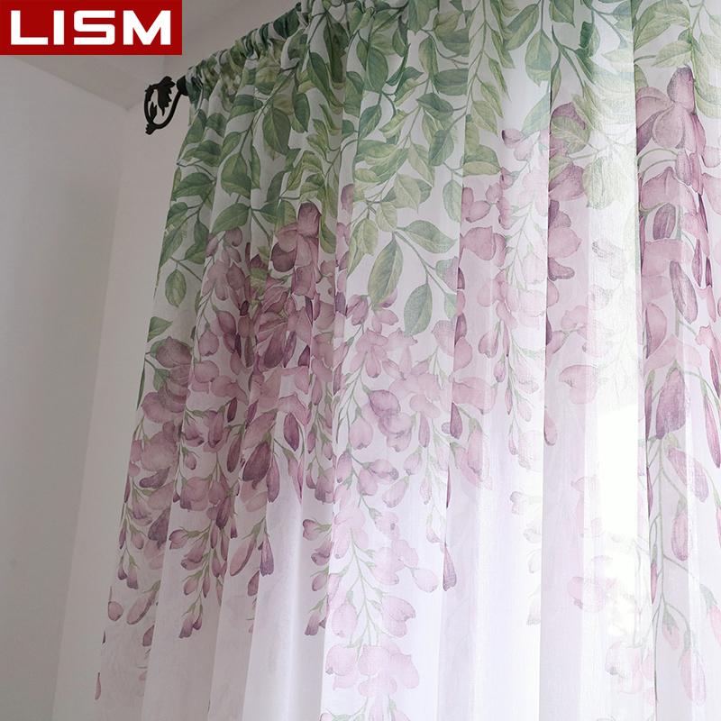

LISM Floral Printed Sheer Curtains For Living Room Flower Print Tulle Voile curtain Bedroom Window Modern Kitchen Sheers Drapes, Red