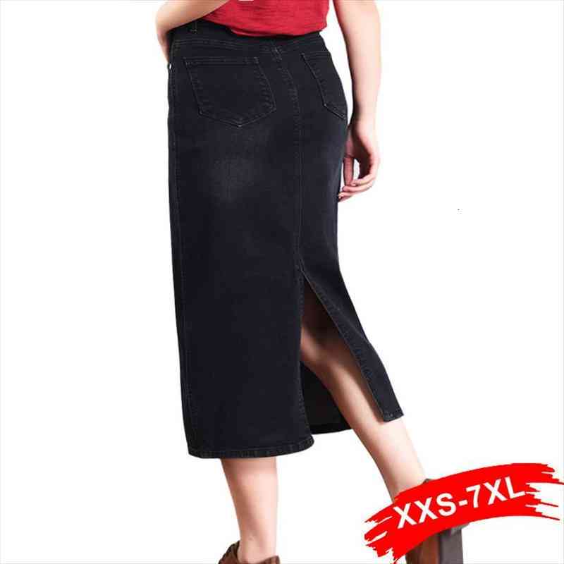 

plus size high waist back split black denim pencil skirts 6xl 7xl women korean style slim spring summer jeans skirt