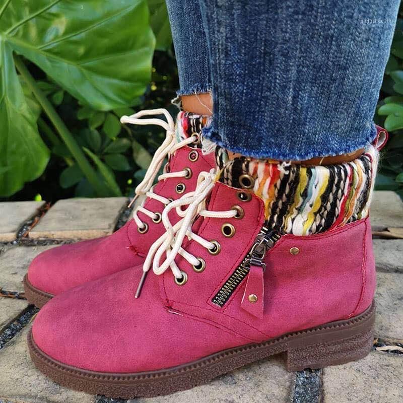 

Women Boots Ankle Short Suede Lace Up Woman Shoes Autumn Ladies Zipper Casual Low Heels Sewing Female Fashion Boots1