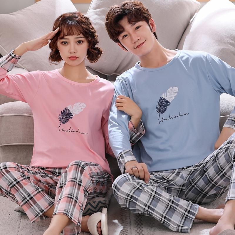 New Spring Autumn Couple Pajamas Set Plus Size M-4XL Long Sleeve Cotton Pyjama Cute Cartoon Pajama For Men And Women 201027