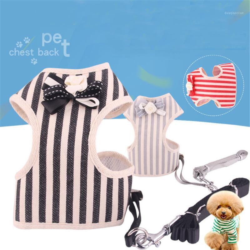 

Pet Chest Strap Striped Flowers Dog Harness Vest Leash Set Puppy Outdoor Walking Traction Rope Fashion Cat Collar Leashes1