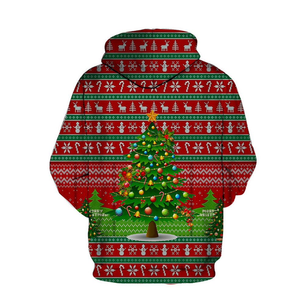

European and American men's 3d printed custom Christmas tree reindeer hoodie, Black