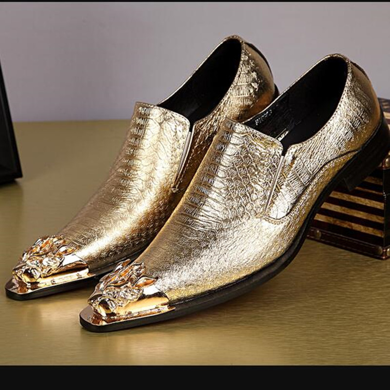

2020 Gold British Toe Steel Men Brogues Prom Tux Oxfords Male Social Shoes Maf4, The picture