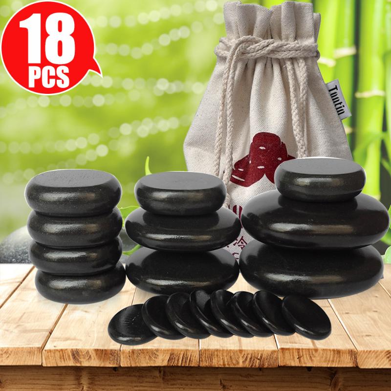 

18pcs/set TONTIN Hot Massage Energy Body Stone set Salon SPA with Thick Canvas Bag Healthcare Relieve Stress Back Pain
