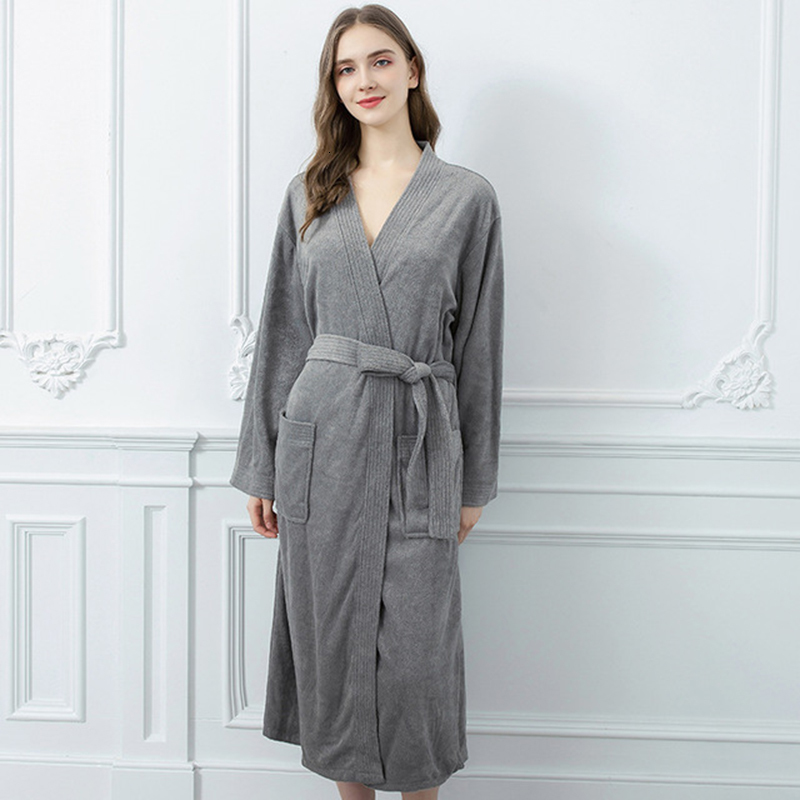 

2021 New Fall Long Winter Robe with Female Wide Stripes Pockets Solid Sleepwear Cleavage in v Thicken Casual Kimono Ladies Eew6, White
