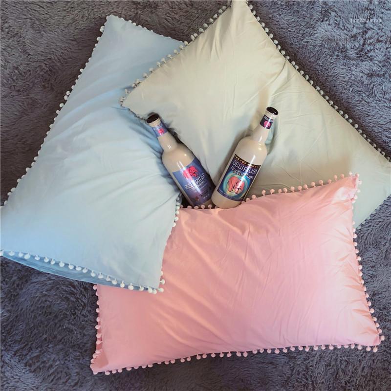 

Soft Solid Color Ball Lace Pillow Case Home Brief Style High Quality Envelope Pillowcase Sleep Pillowcase Pillow Cover #/1, Gray