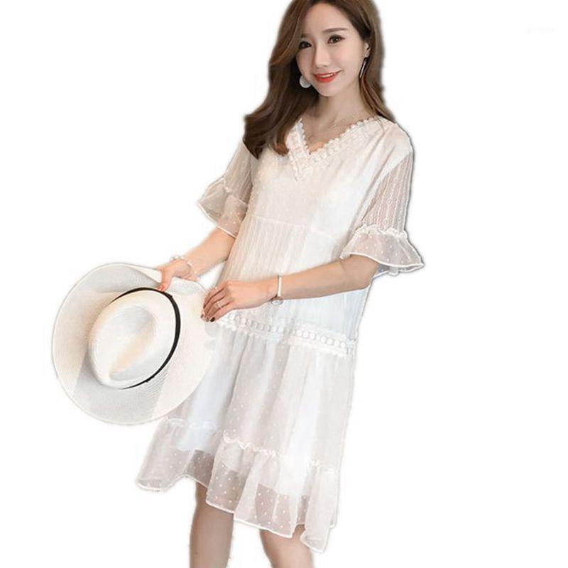 

Maternity Clothes 2020 White Black V Neck Patchwork Maternity Dresses Lace Casual Loose Pregnancy Dress for Pregnant Women Dress1