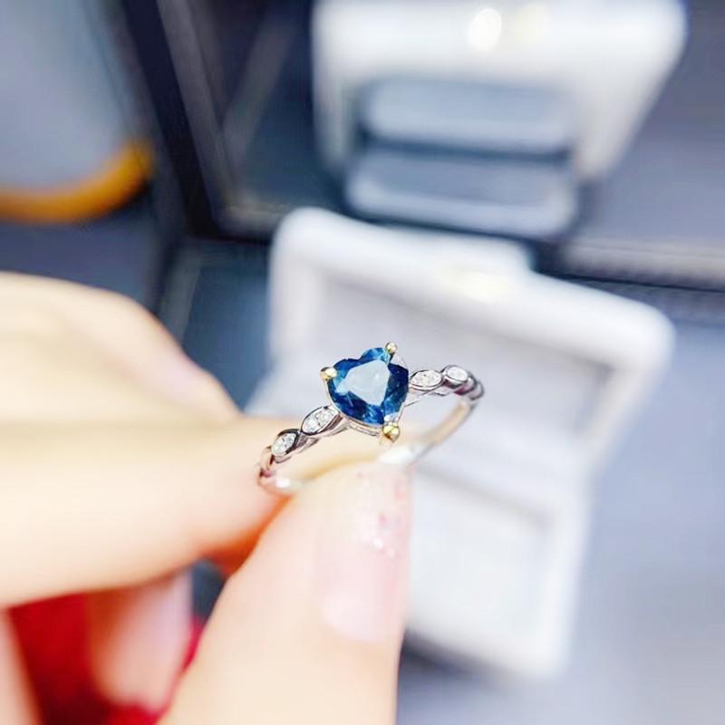 

Cluster Rings Natural Real Blue Topaz Love Heart Ring Per Jewelry 925 Sterling Silver 6*6mm 1ct Gemstone Fine J213301, Golden;silver