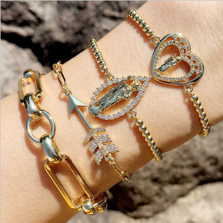 

Heart Rhinestone Bracelet For Women Boho Chains Arrow Charms Bracelets Kpop Woman Jewelry Gift Fashion Personality Pulseras Bead