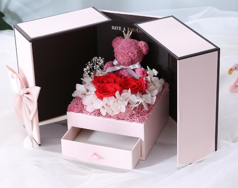 

2020 Valentine's Day gift teddy bear rose two door gift box birthday girlfriend wife mother's day anniversary Christmas gif1