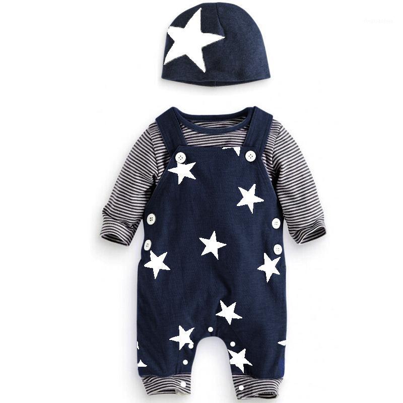 

Baby Boys Autumn clothing set 3Pcs Overalls Pant Long Sleeve T Shirt Hat stars pattern costumes suits1, Black