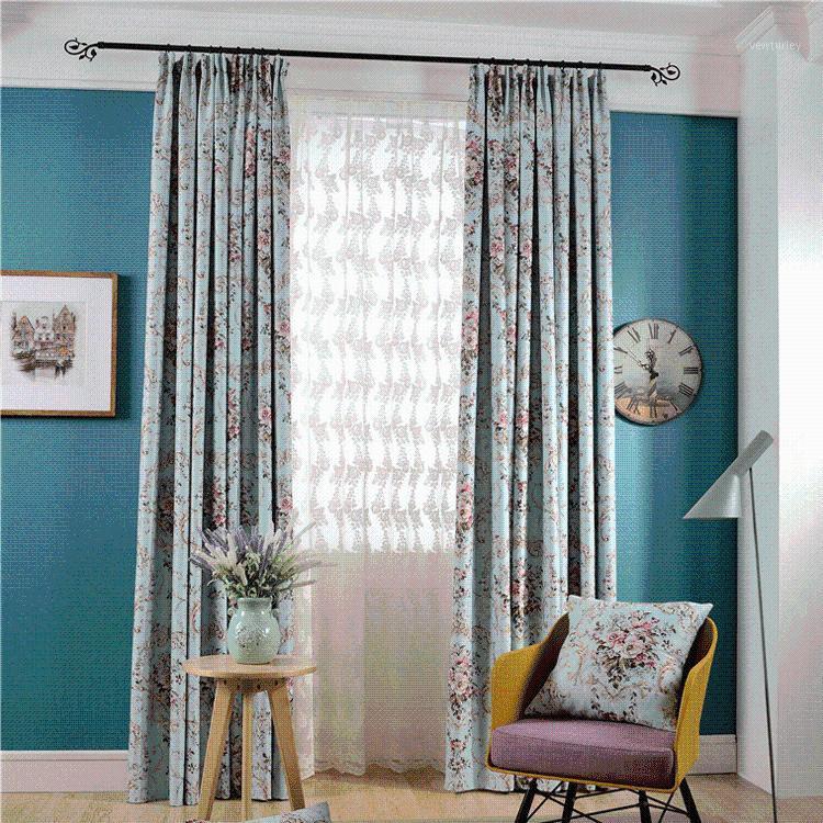 

High-End Flower Printed Curtain Europe Style Blackout Luxury Curtains For Living Room French Window Rideaux Pour Le Salon CL-891, Blue