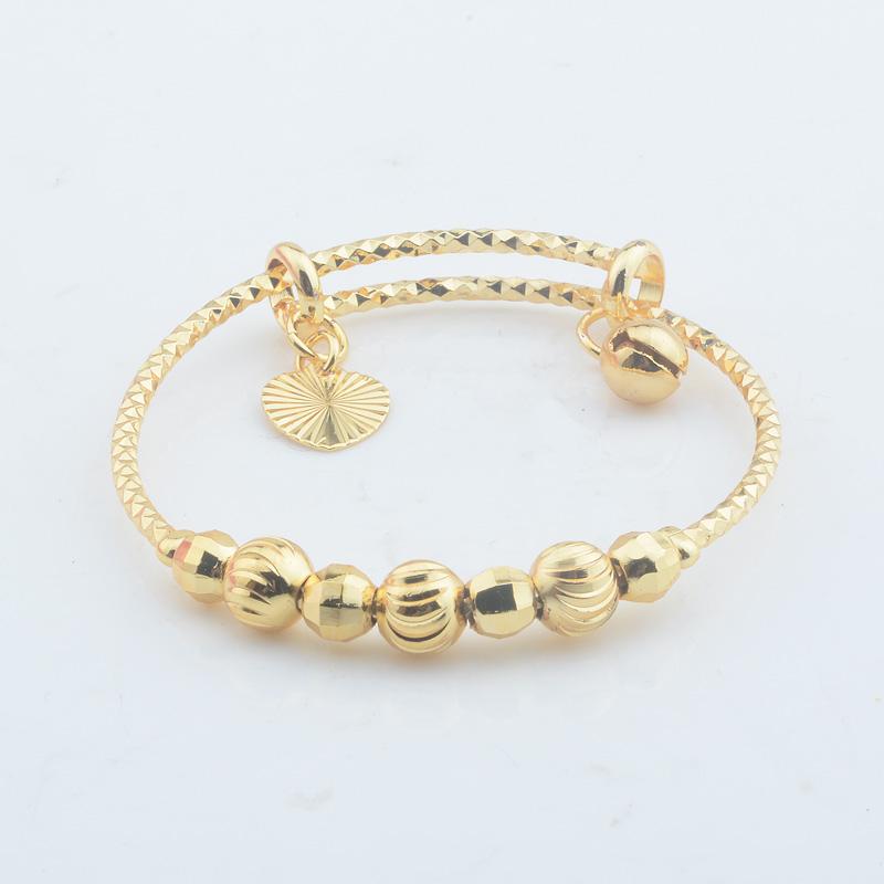 

1pcs Baby Litter Girls Yellow Gold Color Bangle Adjustable Bracelets Bell