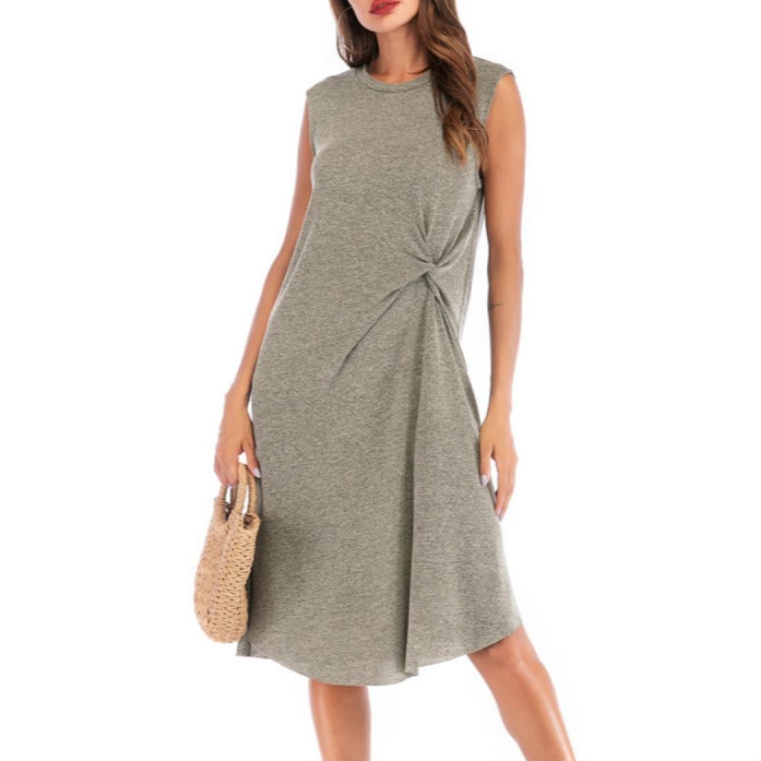 

Solid Color Simple Kink Medium and Long Section Pleated Irregular Dress Size S