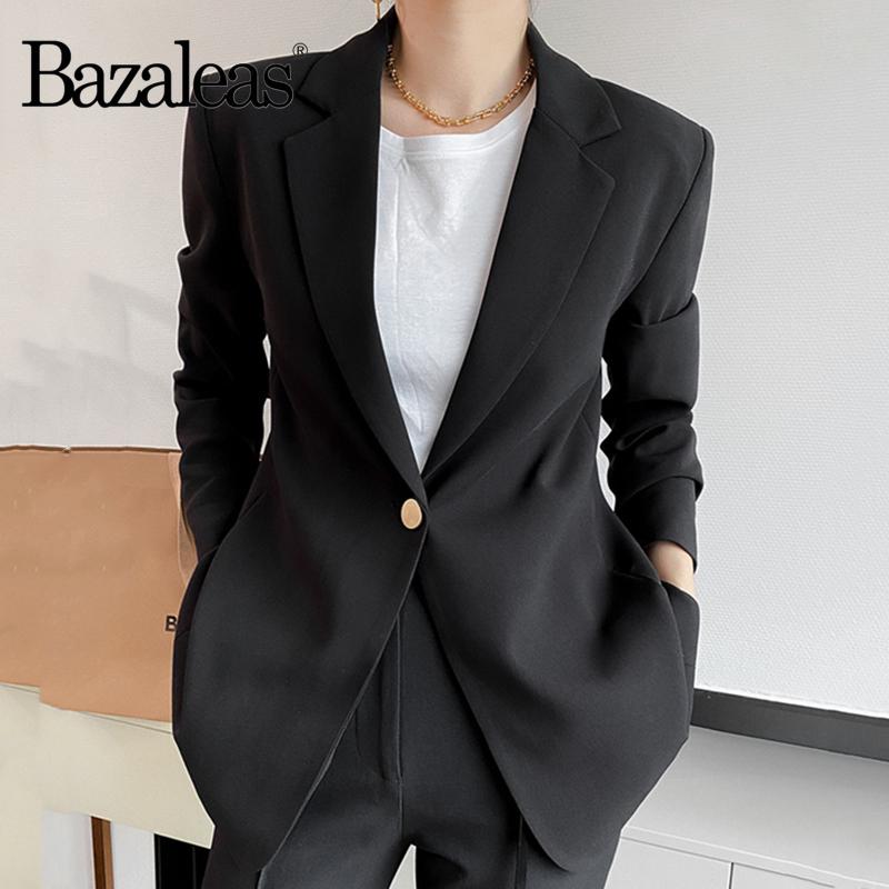 

Bazaleas Autumn Basic Black Blazer Mujer Casual Fashion Single Buttons Blazer Women Vintage Coat Women, 9060 black zd65