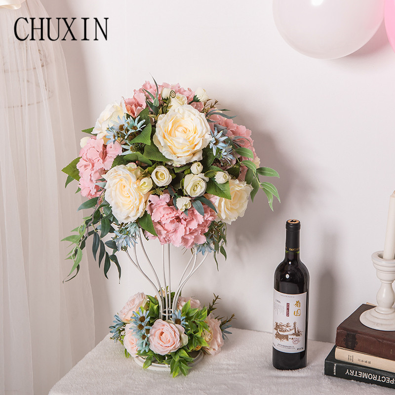 

Iron art flower road lead simulation flower wedding decoration silk Artificial main table stage decoration props, 14