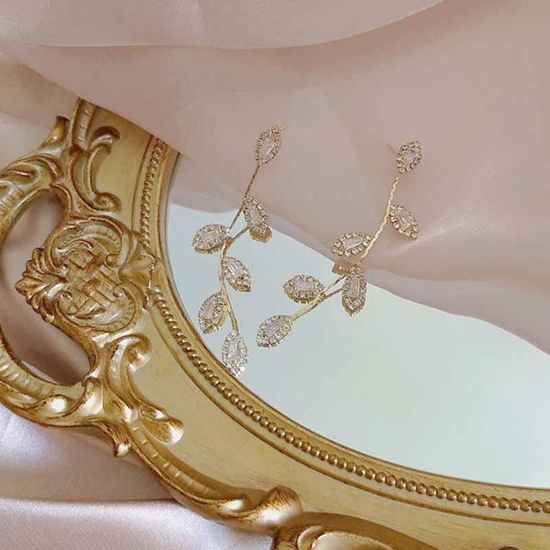 

Earring Stud Cubic Inlaid Leaves Pendant Micro Wedding Jewelry Delicate Earrings Luxury