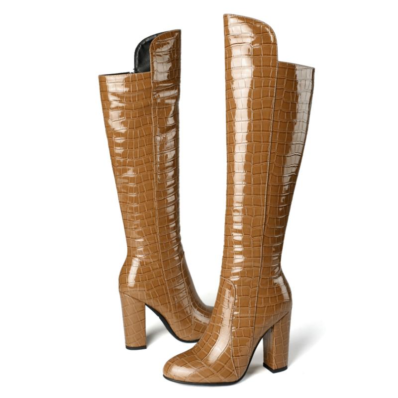 

Women's Knee High Boots New Fashion Block Heel Winter Long Shoes Woman Sexy Cowboy Boots Warm Party Footwear Shoes ZOGEER, Black