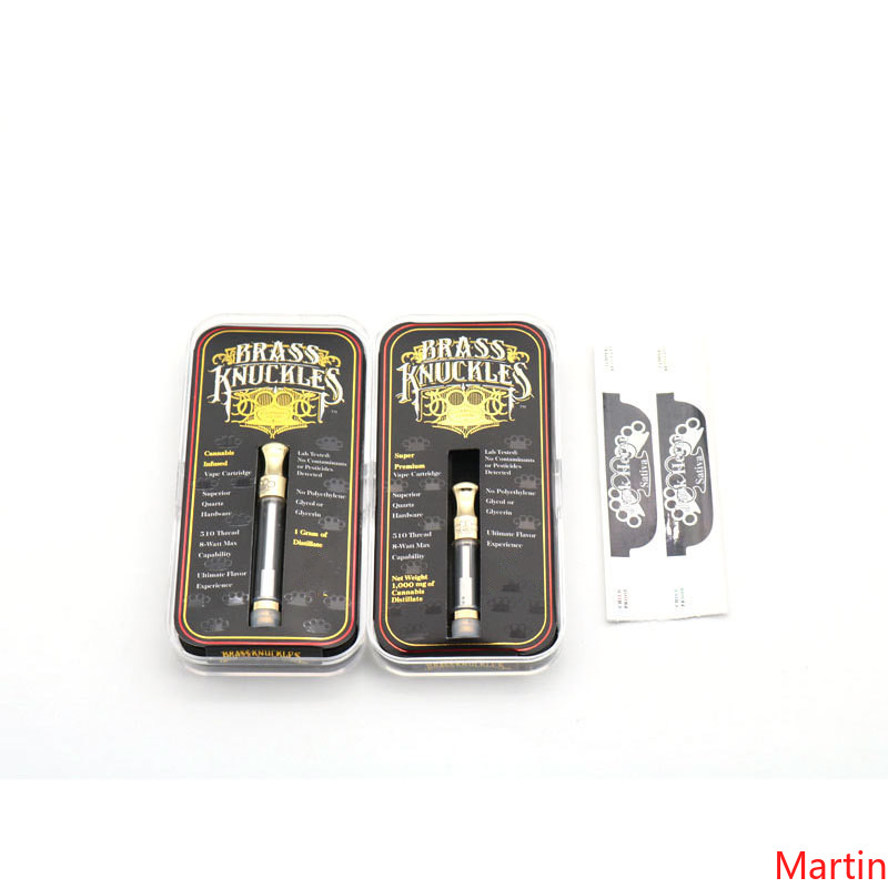

Brass Knuckles Gold Cartridge Cotton Coil 1.0ml Pyrex Glass BK Tank 510 Thread Atomizer With Sticker Fit Preheat Batteries DHL