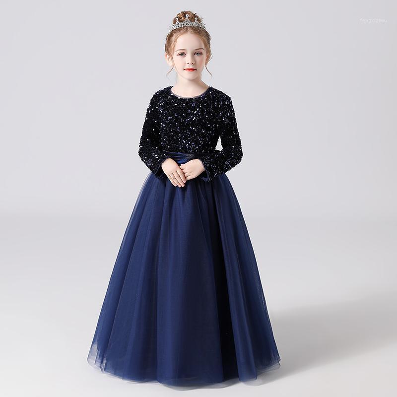 

Girls Formal Dresses Long Sleeves Glitter Sequins Puffy Tulle Birthday Party Dress For Kids Girl Black Junior Bridesmaid Dresses1, Red