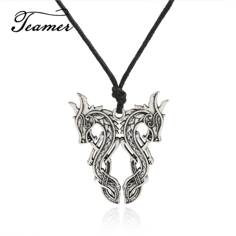 

Teamer 2020 /Sliver Legendary Viking Amulet Pendant Necklace Double Dragon Viking Nordic Talisman Pendant Amulet Jewelry