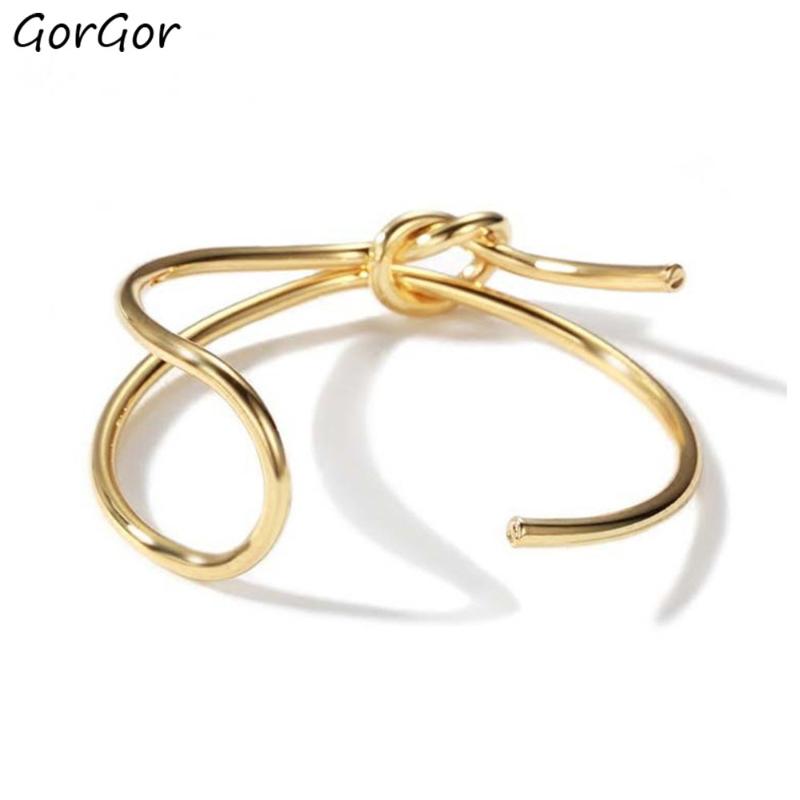 

GorGor Bangles Women Originality Statement Pattern Opening Tie A Knot Gold Plated Creative Elegant Anniversary Jewelry DKS-1020