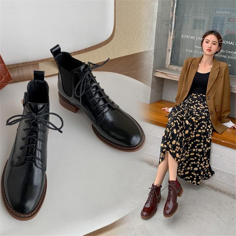 

Spring Women's Boots with Round Toe Lace-Up Chunky Heel Retro Comfortable Elastic Band Boots Size 34-40 Item No.S131, Black