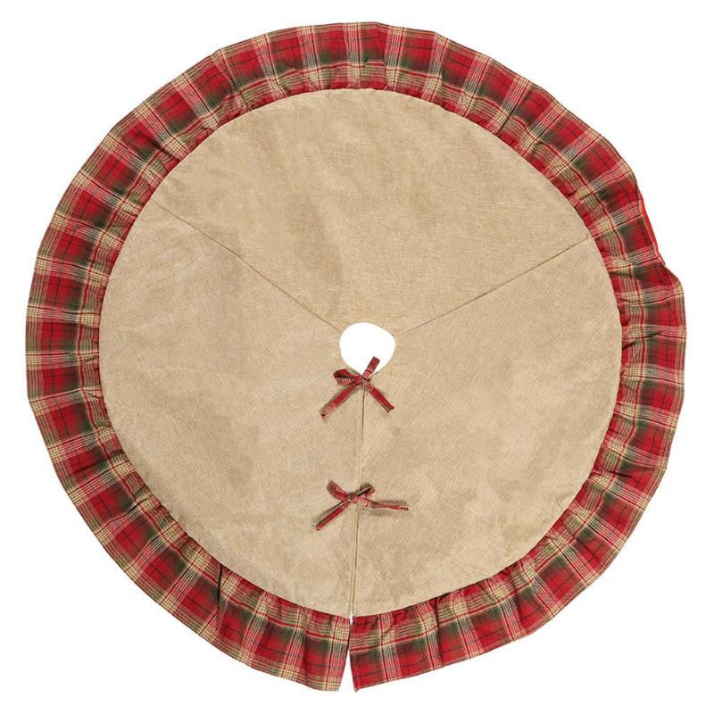 

120cm Round Plaid Trim Carpet Floor Mat Christmas Tree Skirt Cover Decoration