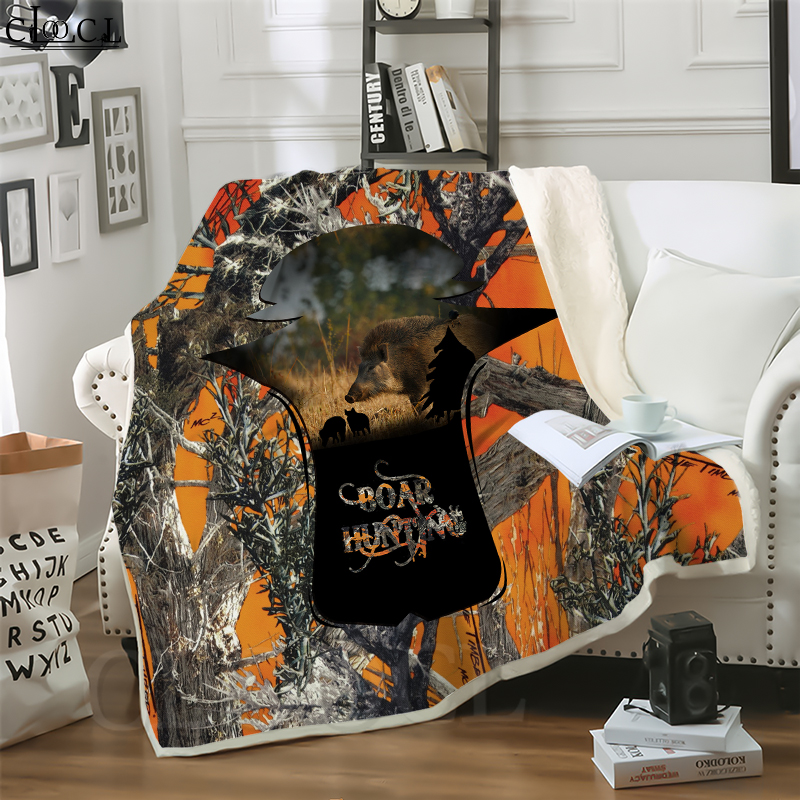 

CLOOCL Blankets Animal Boar Hunting Beast 3D Print Hip-hop Style Sofa Travel Throw Blanket Plush Quilt