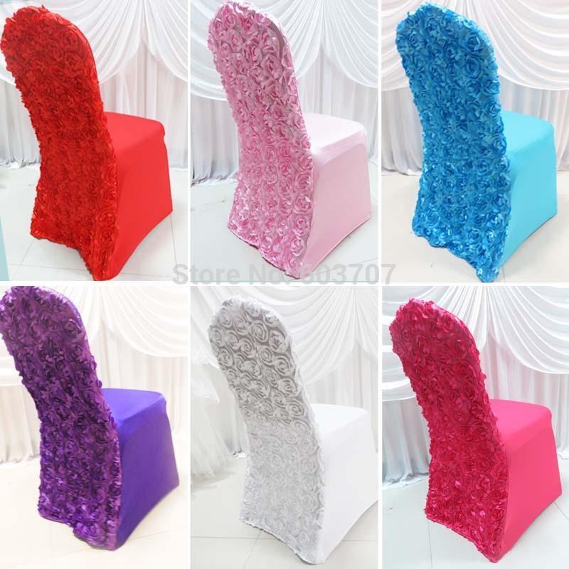 

New Design 3D Satin Rosette Flower Lycra Spandex Chair Cover1