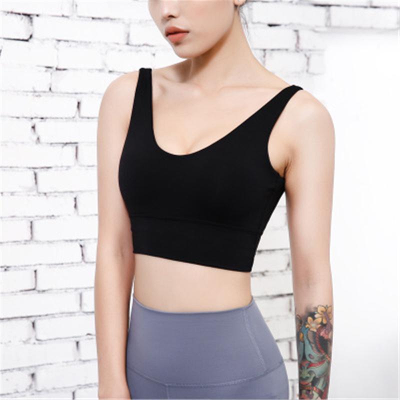 

Women Yoga Skinny Vest Fashion Trend Back Deep V Sports Vest Bra Short Tops Female Beautiful Back Fitness Running Underwear Shockproof Bra, Black