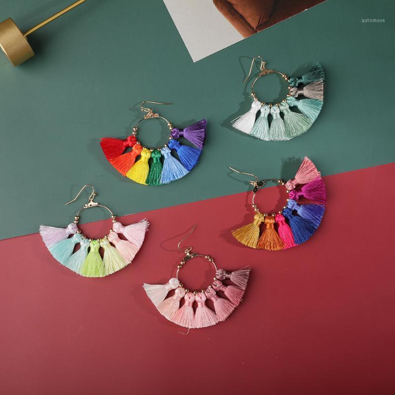 

Hot Sale Luxury Rainbow Long Tassel Earrings for Women Bohemian Exaggerate Big Geometric Dangle Fringed Earring Girls Brincos1